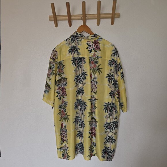 Hawaiian Silk Company Men’s XL Aloha Hawaiian Shirt Yellow Palm Tree Pineapple - Picture 5 of 13
